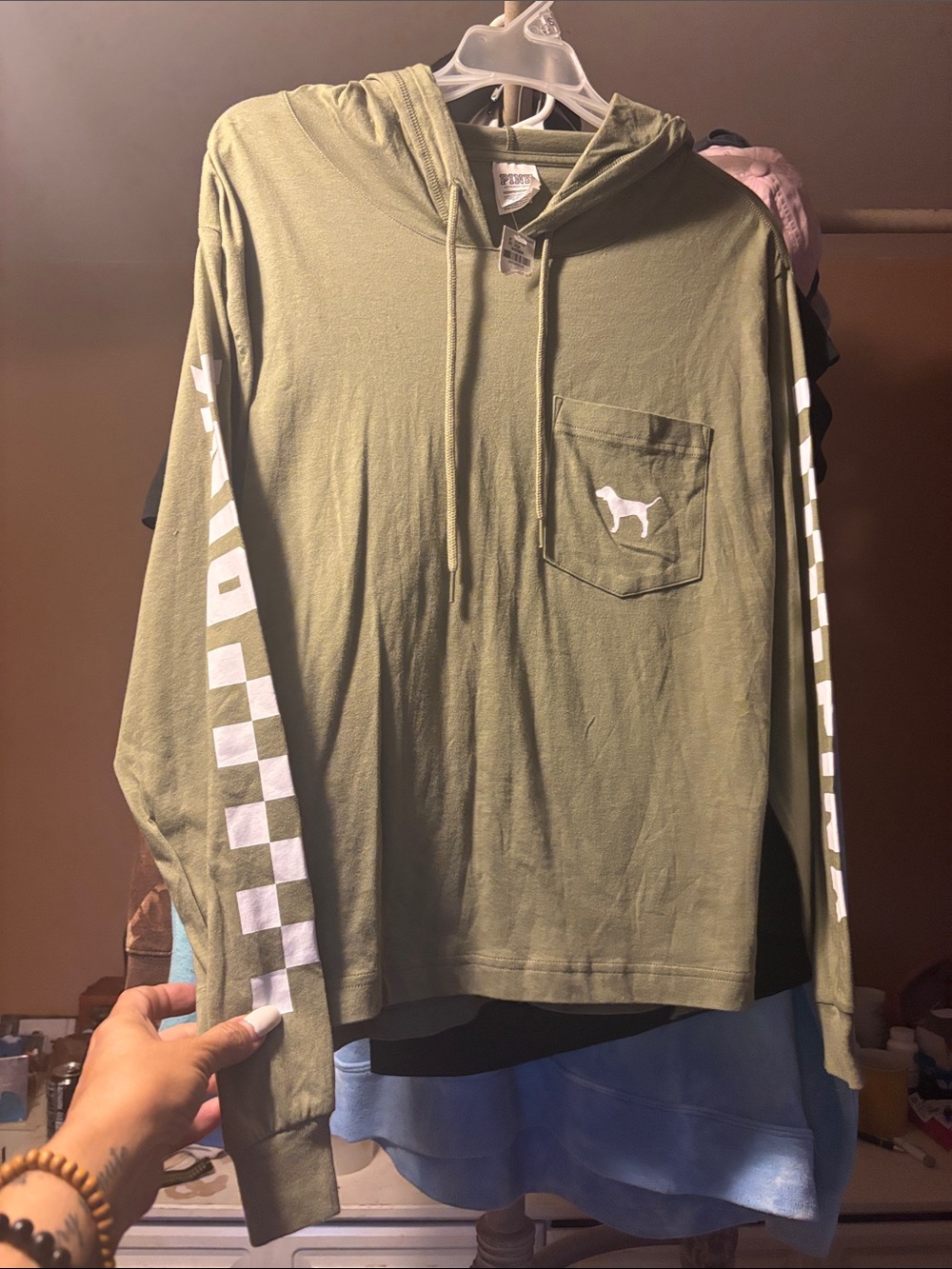 Kids Olive Green Hooded Long-Sleeve Top with Pocket